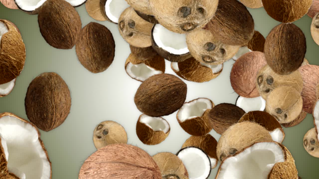 el fondo de los cocos que caen, el bucle, el renderizado, la animación, con el canal alfa