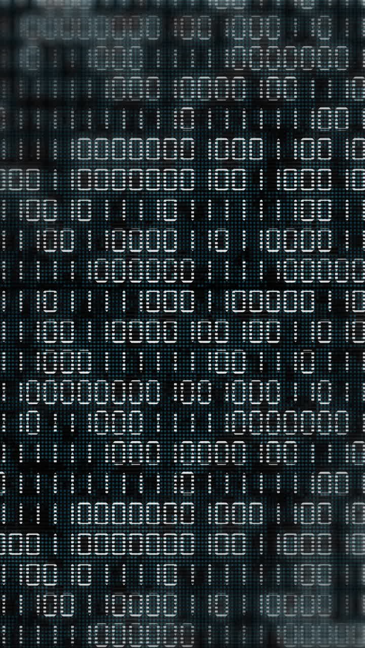 Simple binary code on a black background. Changing the numbers zero and one on the screen. Abstract motion graphics. Vertical video.