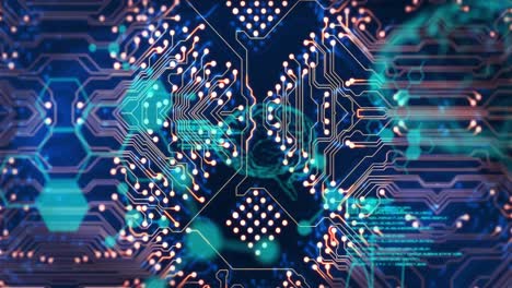 animación de un cerebro digital sobre una placa de circuito de computadora sobre un fondo negro