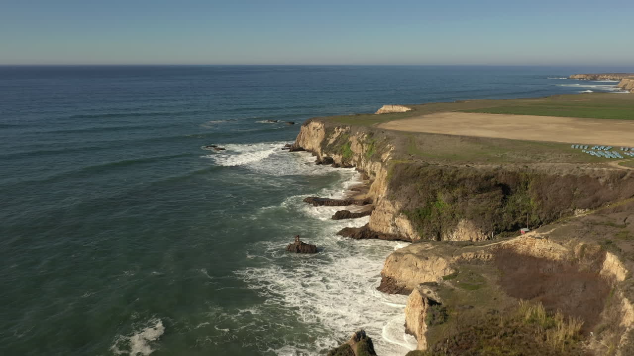Aerial view of ocean and coastline, Davenport, California, America, USA