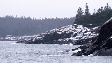 maine coastal wave splash long shot medium snow 60fps