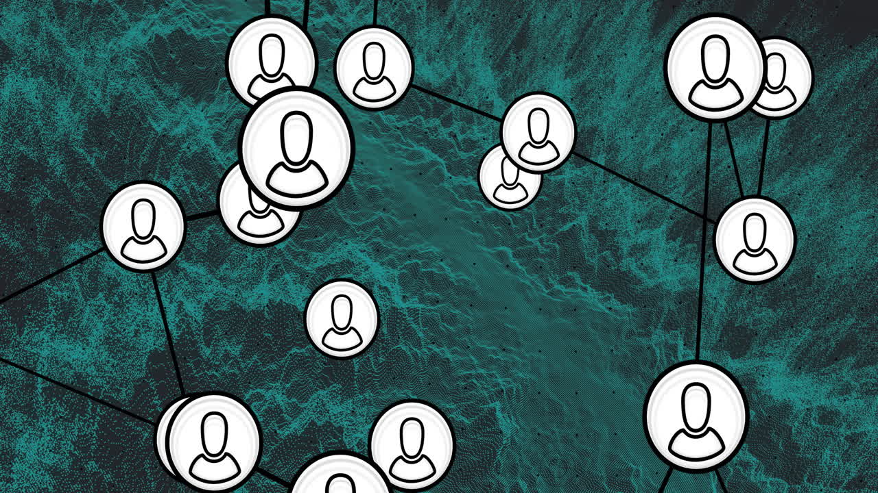 animación de iconos de medios sobre formas en movimiento.