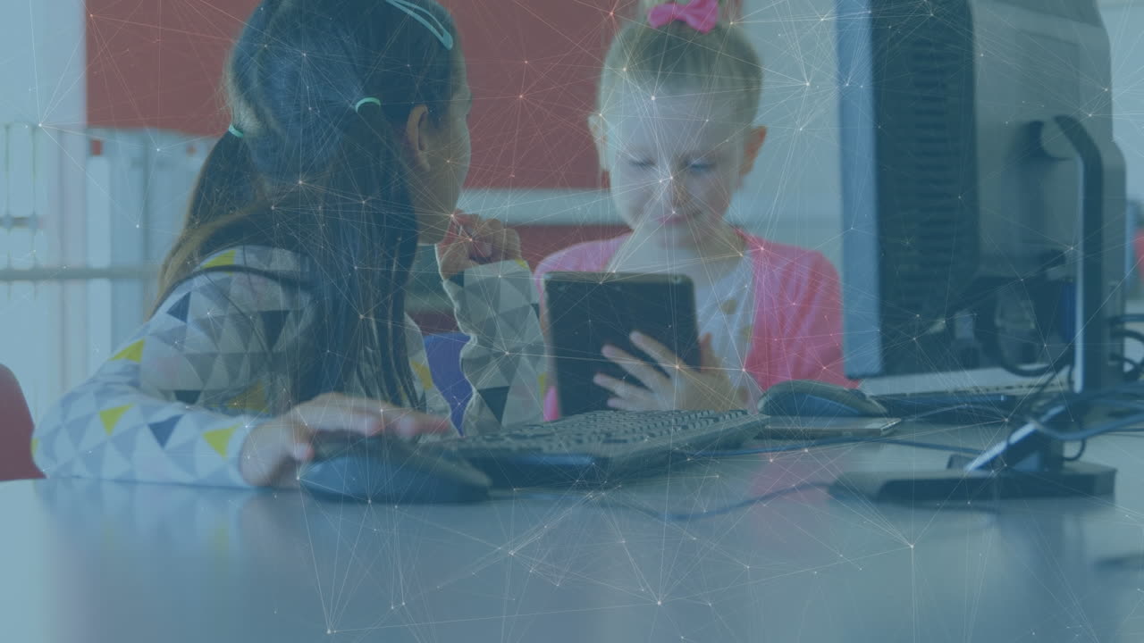 animación de una red de conexiones entre diversas escolares que usan tablets
