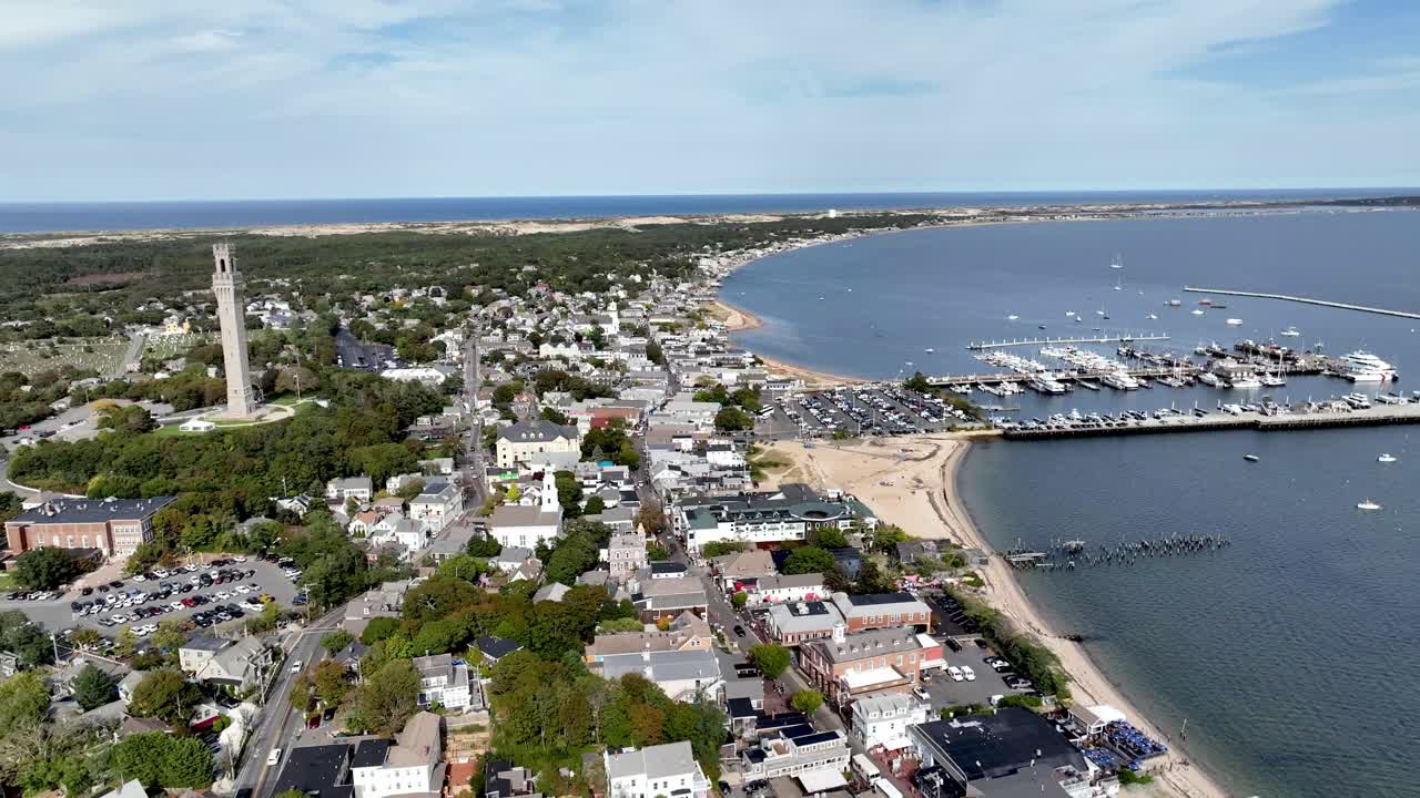 aerial pullout from town of provincetown massachusetts