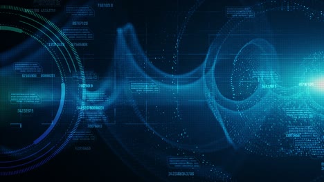 hi-tech hud and data with blue color digital particles flow future motion background concept