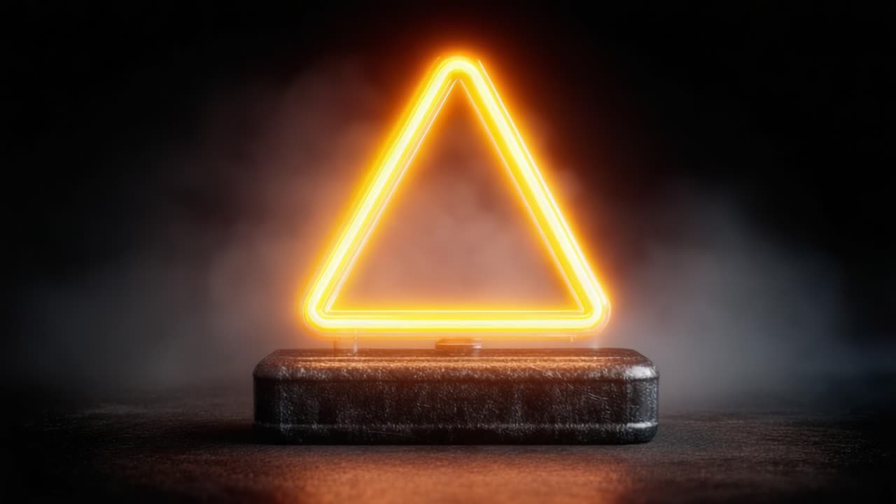 A Striking Neon Triangle Illuminates the Darkness with a Warm Orange Glow, Creating a Captivating Visual Contrast Against a Dark Background