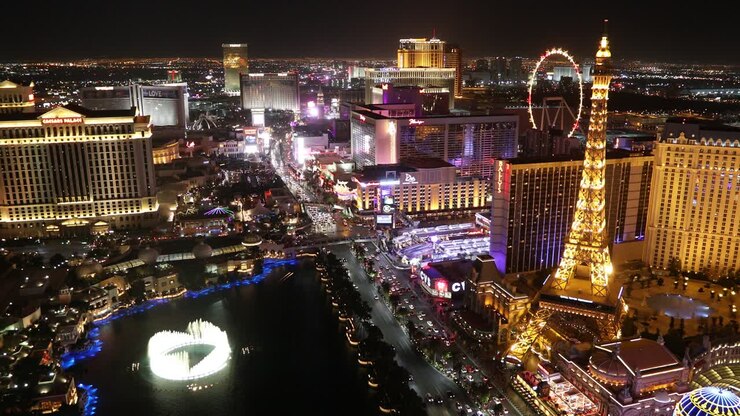 Las Vegas city skyline over the boulevard strip in Nevada, USA