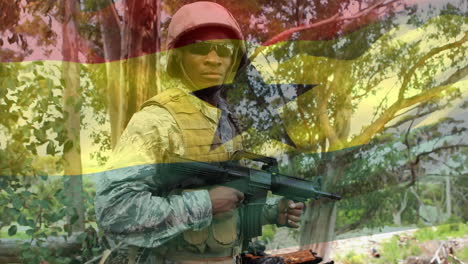 animación de un soldado con la bandera de ghana ondeando