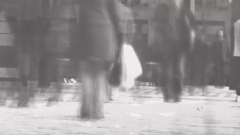 crowd of people walking, blurred motion animation over city street