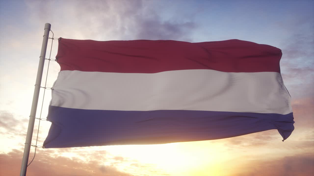 바람, 하늘 및 태양 배경에서 흔들리는 네덜란드 발