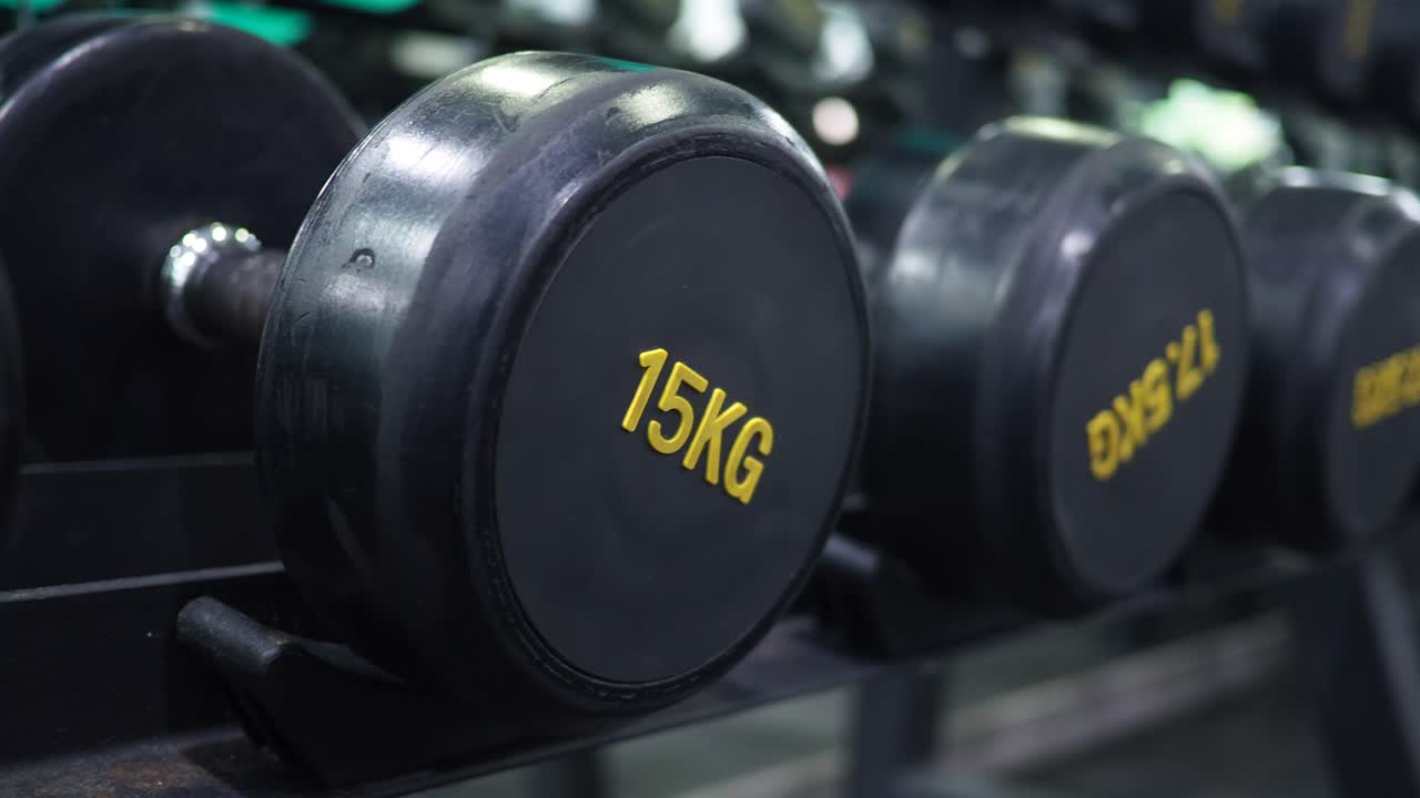 Dumbbells in a gym