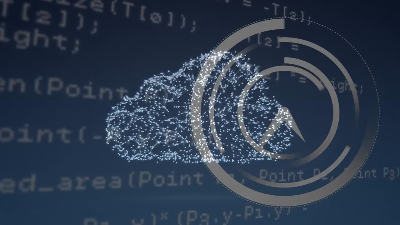 Animation of cloud icon over data processing and clock
