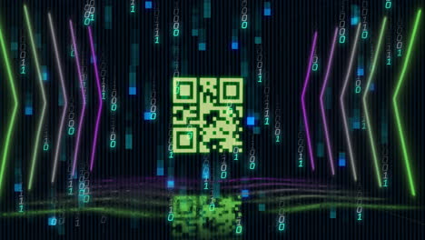 Animation-of-qr-code-and-binary-coding-digital-data-processing