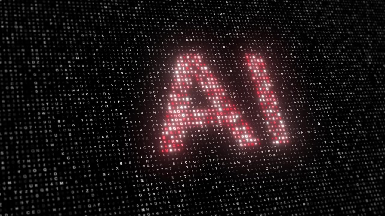 Digitalt AI-tekstlogo dannet af strømmende binær kode.