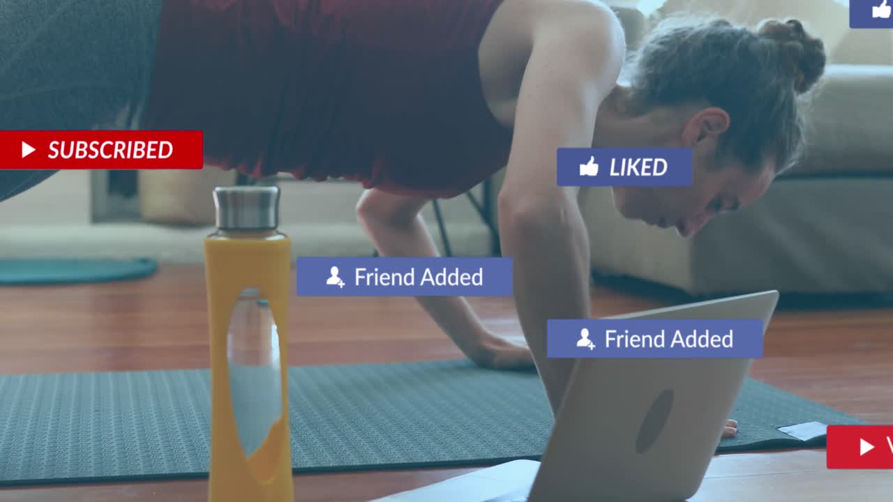 animación de iconos de los medios sobre mujeres caucásicas haciendo ejercicio