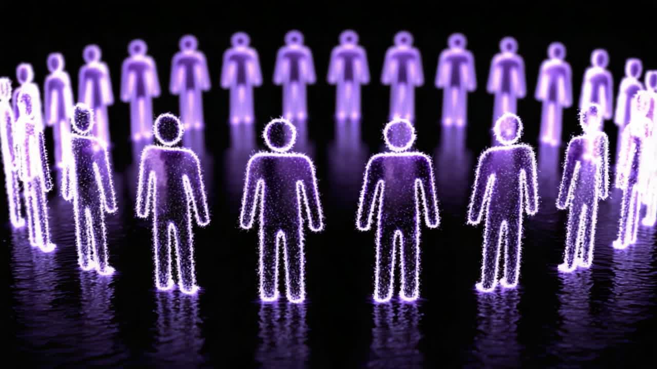 A captivating display of glowing figures arranged in a circular formation, showcasing a mesmerizing blend of light and illusion in a dark background setting