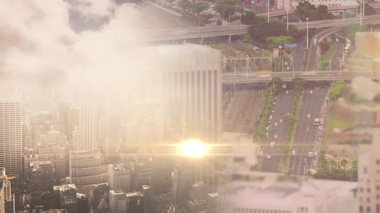 도시 풍경 위의 빛의 흔적의 애니메이션