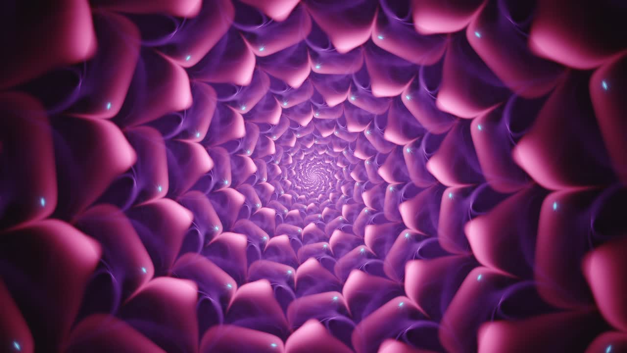 relajantes pétalos fractales de flores abstractas con pulsos visuales rítmicos - remolinos hipnóticos en bucle sin fisuras y patrones geométricos en evolución y formas cambiantes, vórtice trippy único