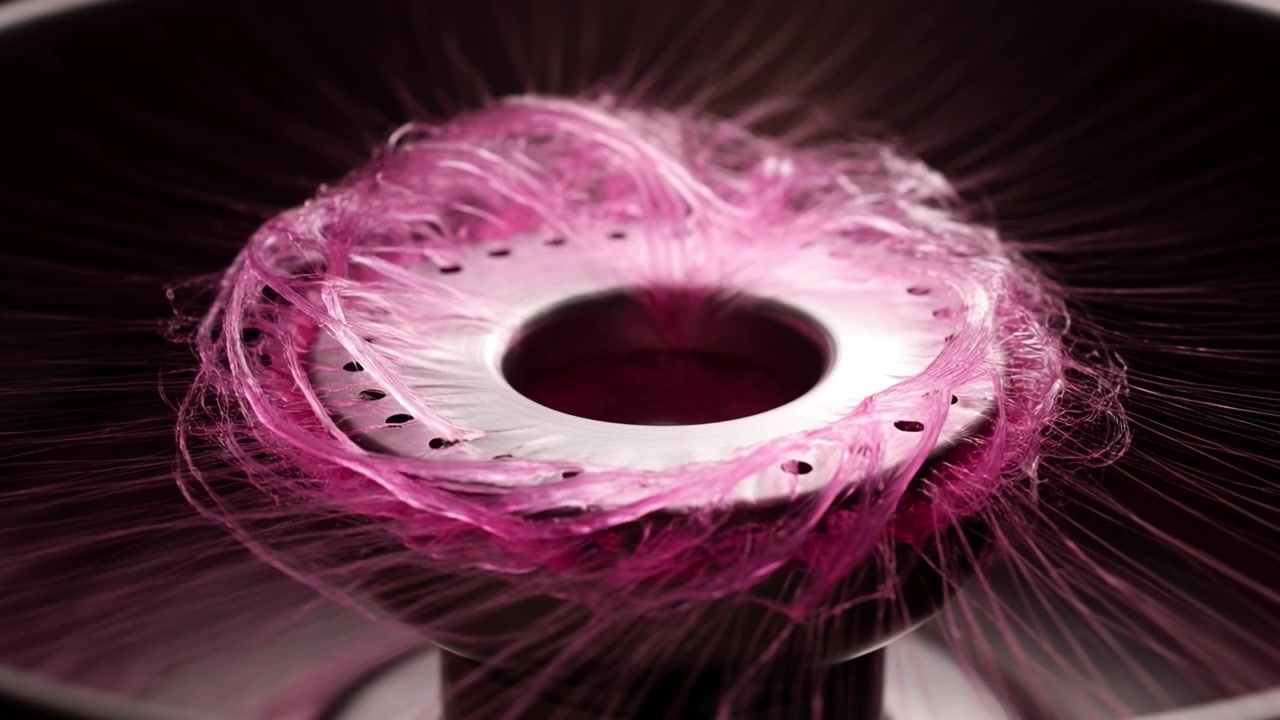 Macchina per lo zucchero filato che crea fili di zucchero rosa