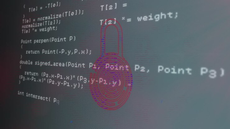 Animatie van hangslot met biometrische vingerafdruk en gegevensverwerking