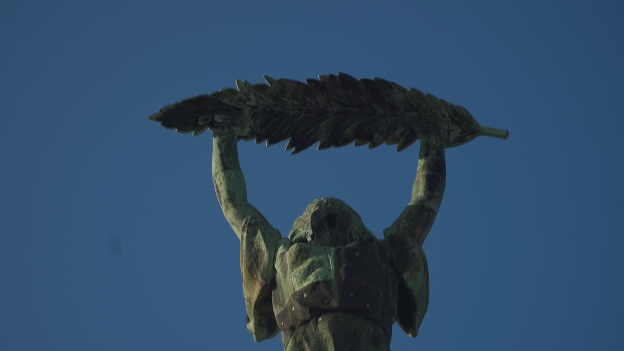 The historical Liberty statue in The Citadel, Budapest - tilt down