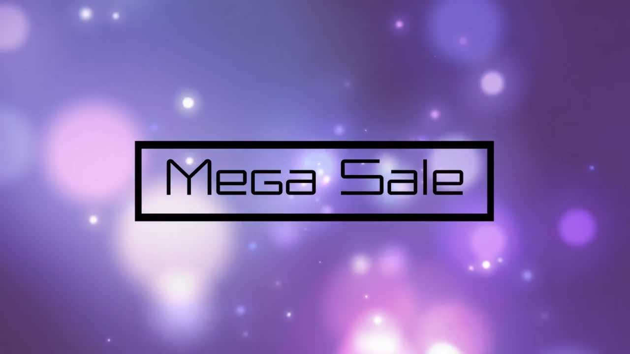 Animation of mega sale text and spots on black background