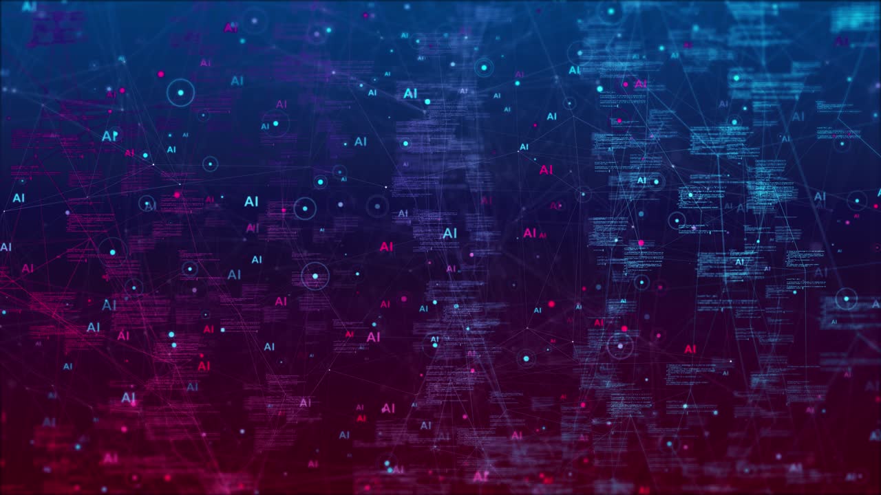 Animation showing futuristic ai coding plexus network connections digital data neural computation