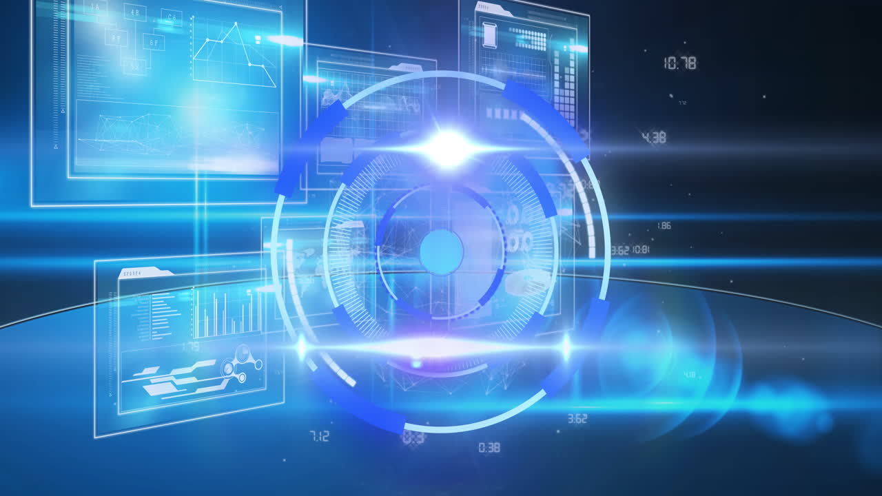 과학적 그래프와 데이터에 프로세싱 서클을 이동하는 빛의 애니메이션