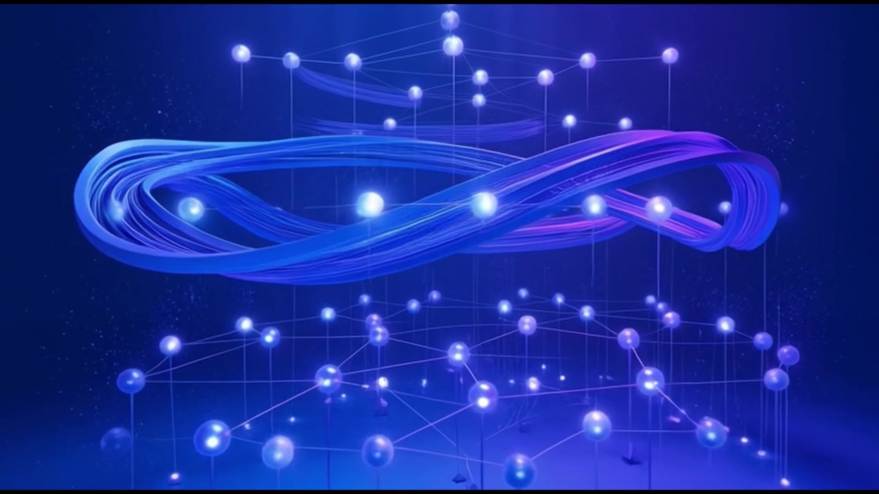 Abstract Digital Network with Glowing Nodes and Infinity Loop