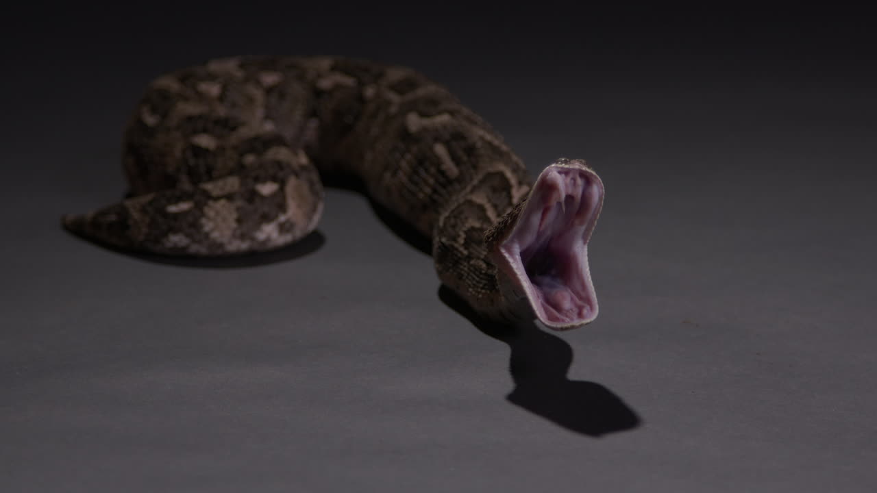 la serpiente adicta a la respiración bosteza con la boca abierta después de comer