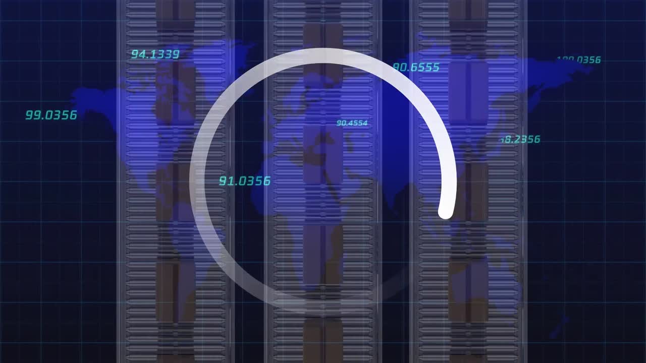 animación de carga en círculo y números que cambian sobre cajas de cartón en cintas transportadoras