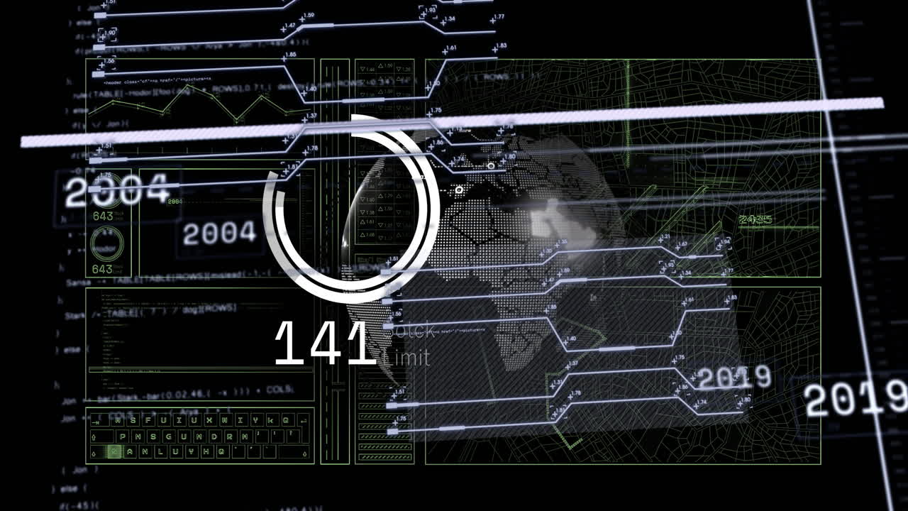 Animation of financial data processing over globe