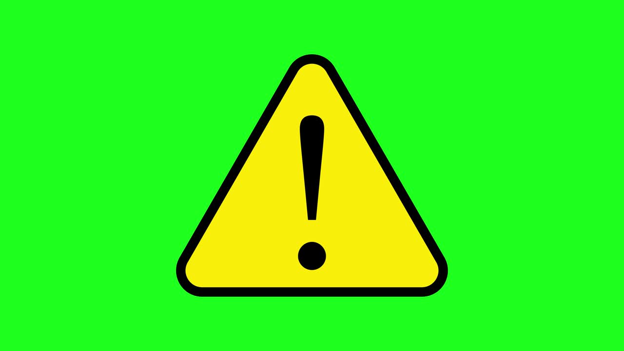 Attention sign with chroma key. Danger warning. Warning caution board. Hazard warning animation. flashing exclamation mark