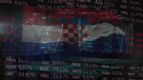animation of data processing over flag of croatia
