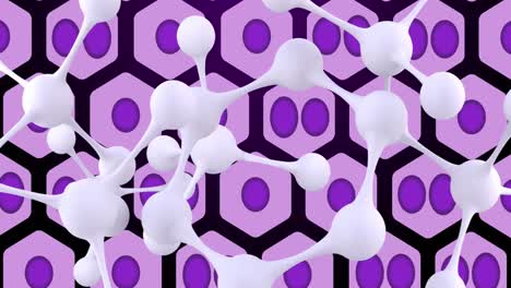animación de moléculas sobre células violetas sobre un fondo negro