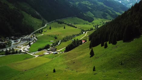 aerial view above ferleiten, austria, situated in a mountain valley