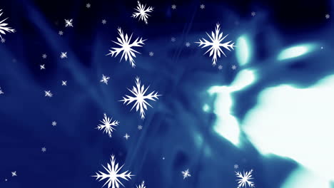 animation of christmas snowflakes falling over dark blue background