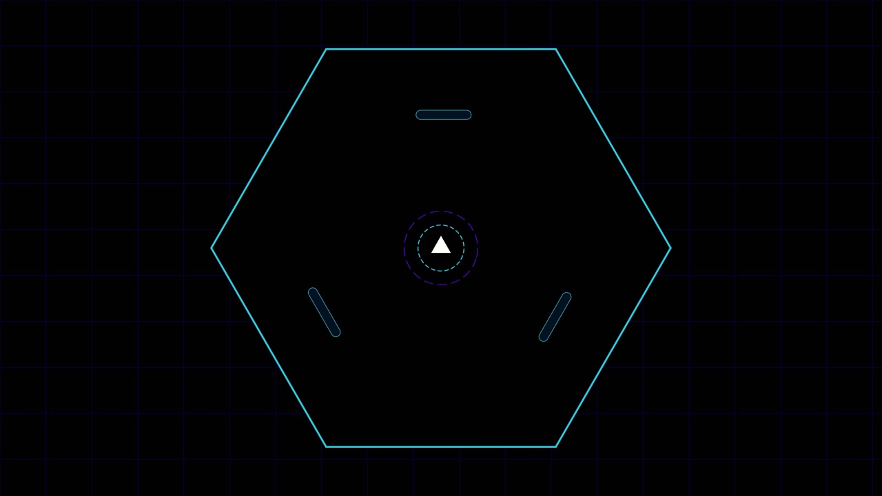 Gráfico Abstrato de Interface Digital Hexagonal em Fundo de Grade Escura