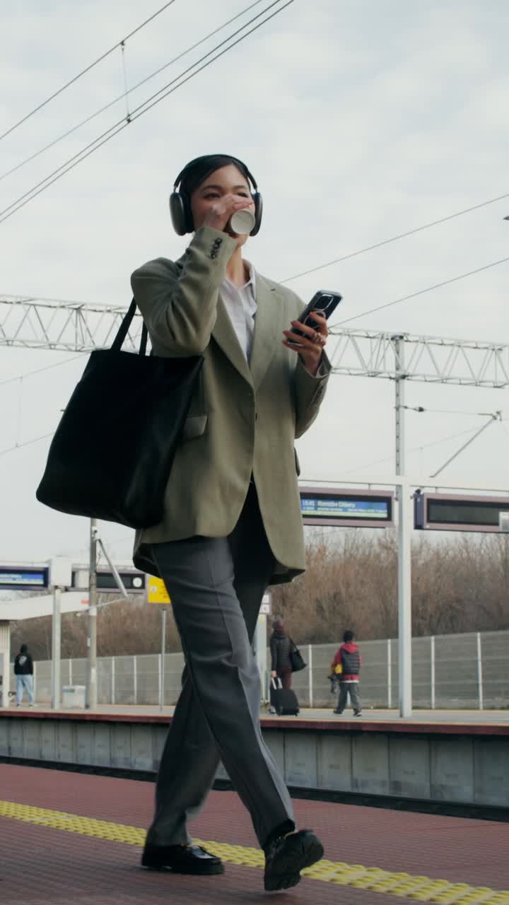 Businesswoman commuting at train station