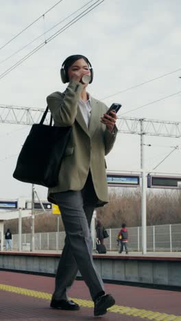 businesswoman commuting at train station