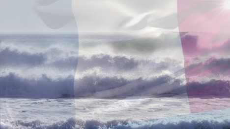 Animation-of-flag-of-france-blowing-over-wave-in-sea