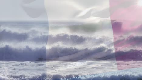 animation of flag of france blowing over wave in sea