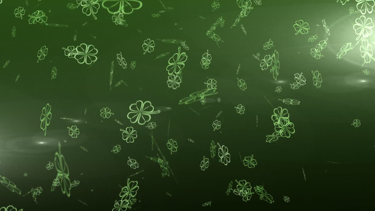 Animation multiple floating green shamrocks