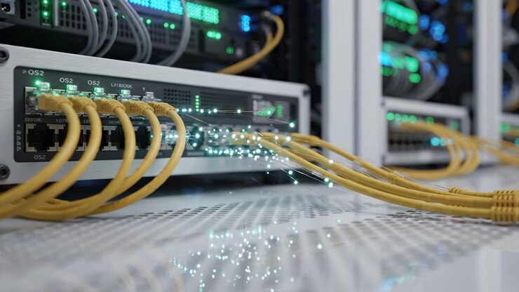 Esplorazione del Funzionamento Interno di un Moderno Data Center con Apparecchiature di Rete Avanzate e Sistemi di Cablaggio Organizzati per una Trasmissione Dati Efficiente