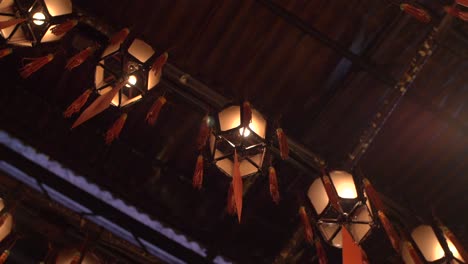 lanterns hanging from man mo temple ceiling