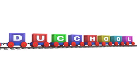 animation of a 3d train carrying preschool and education letters