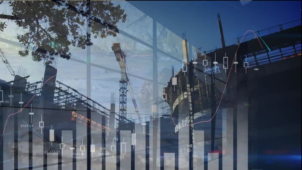 건물 현장에서 금융 데이터 처리의 애니메이션