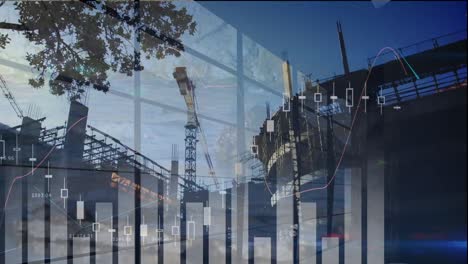 animation of financial data processing over building site