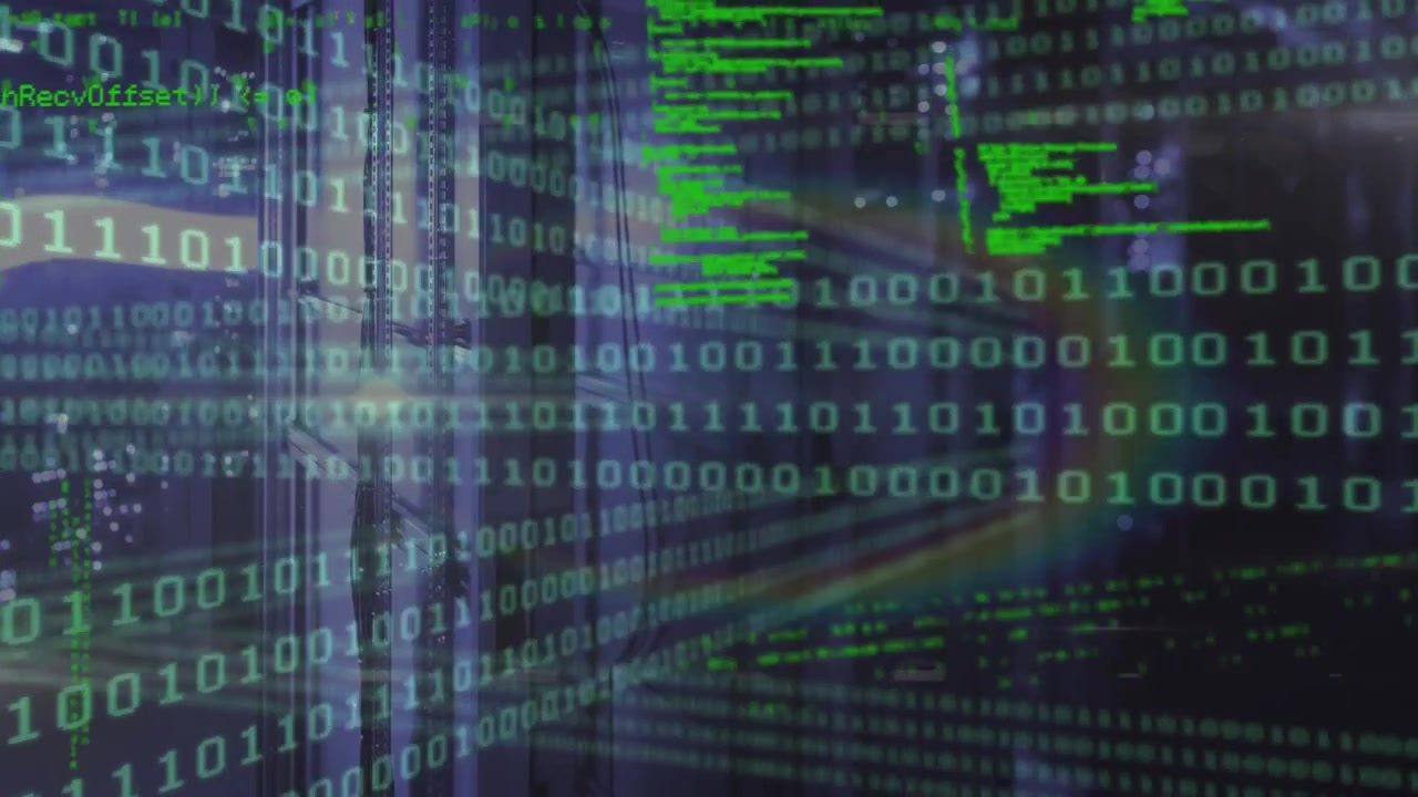 Animation of data processing and binary coding over servers