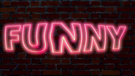 Neon-Pink-Text-Funny-moving-in-front-of-brick-wall-in-background,computer-animated-effect